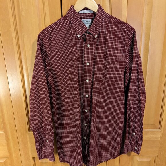 LLBean Slightly Fitted Red Wrinkle-Free Check Shirt Size Medium Tall - Picture 3 of 11